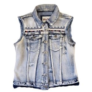 Mudd Boho Lace Denim Distressed Vest